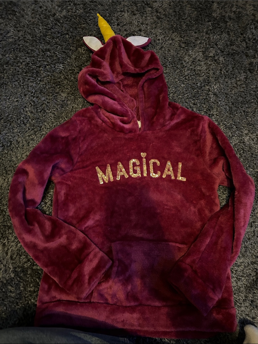 btween Burgundy Unicorn Hooded Jacket with Gold 'MAGICAL'